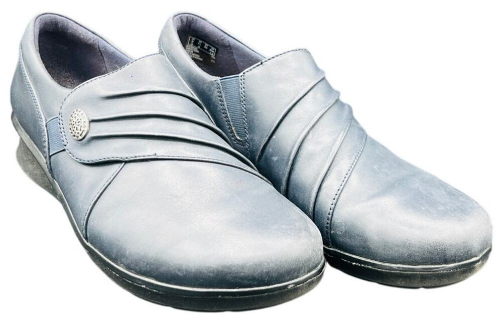 👟 Clarks Collection Navy Leather Cushion Slip On Comfort Shoes Size 9.5